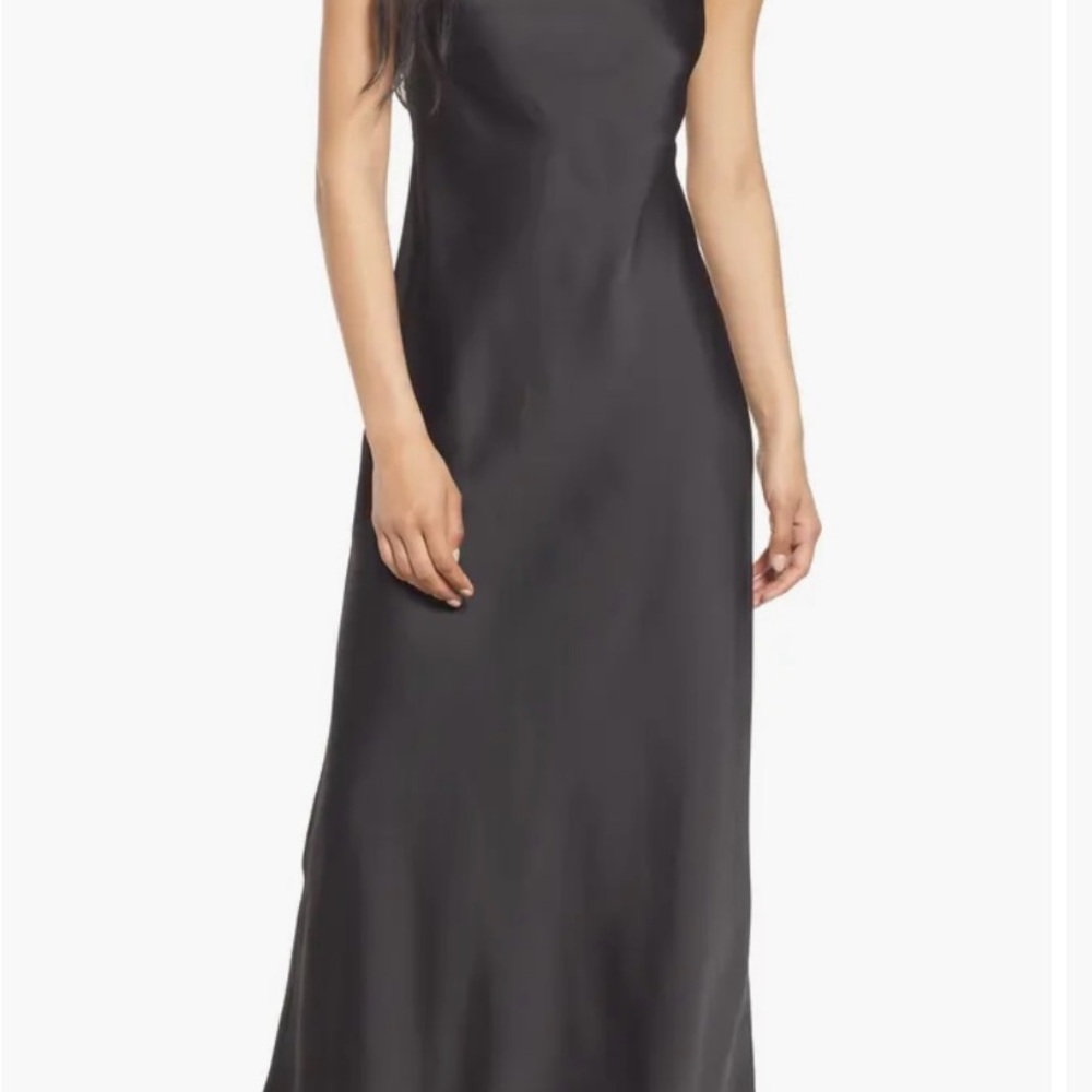 WAYF Black Satin Strapless Bias Cut Dress